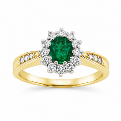 Pre Owned 18ct Emerald and Diamond Cluster Ring ZB877